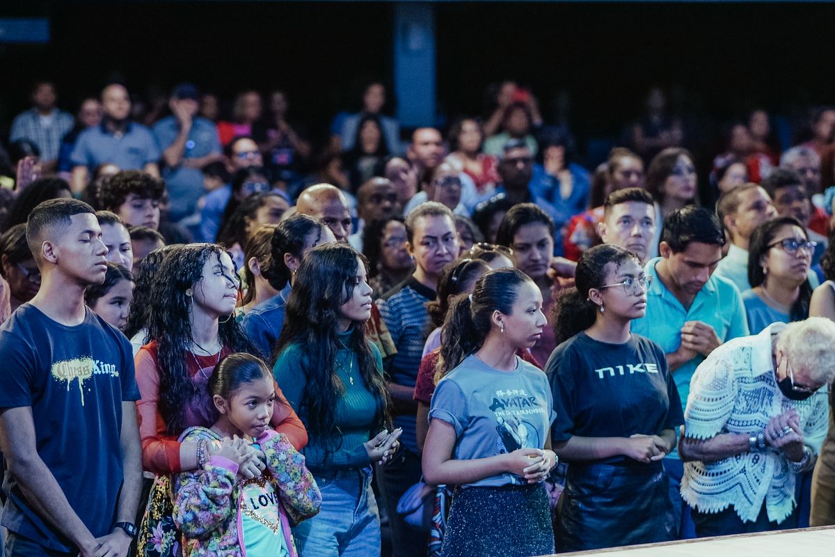 People gathered for worship.