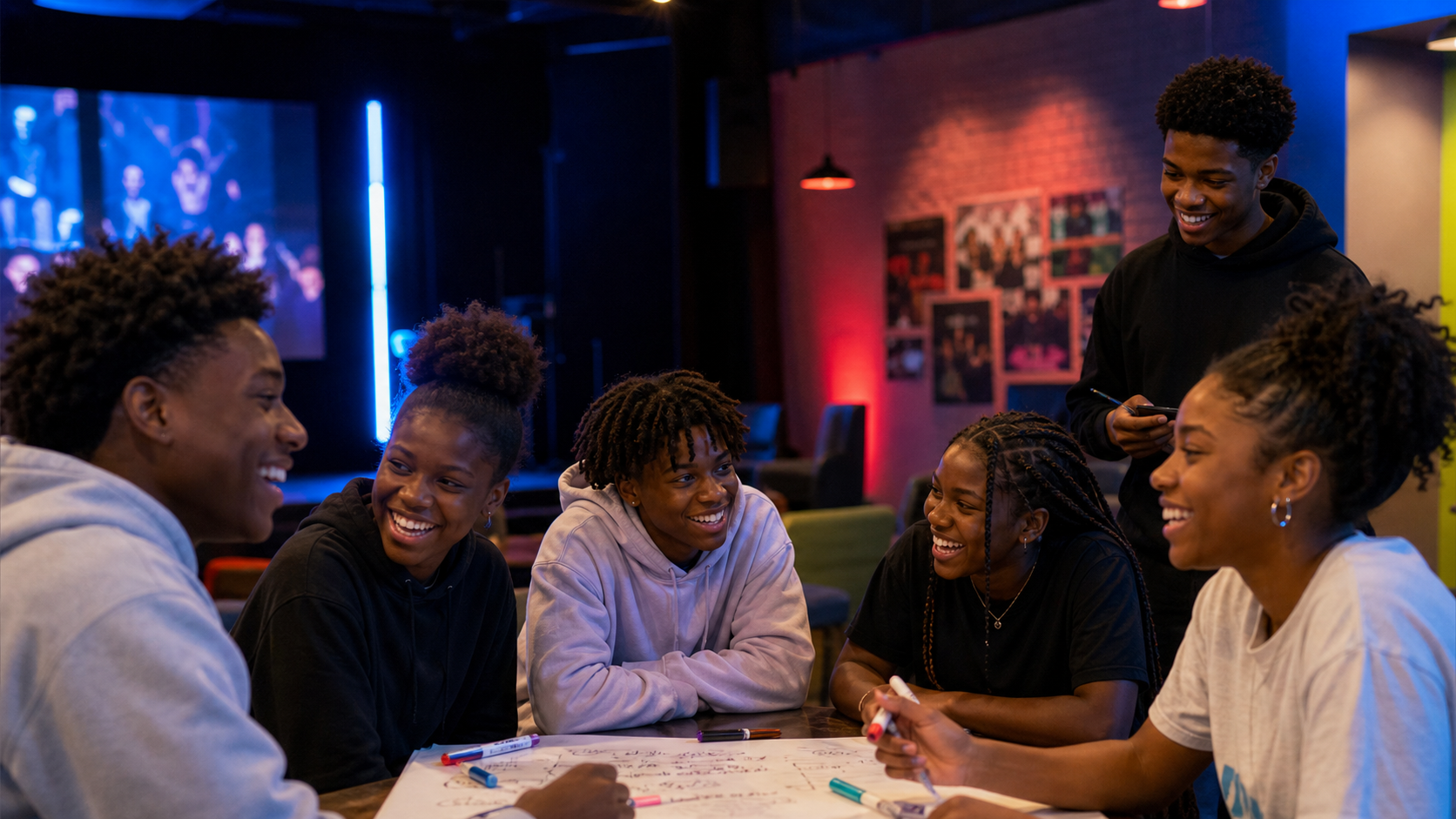 Students gathering at church.